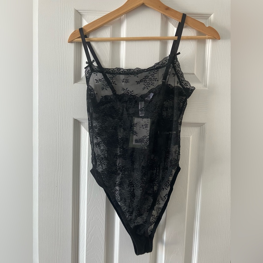 Black sheer lace bodysuit
